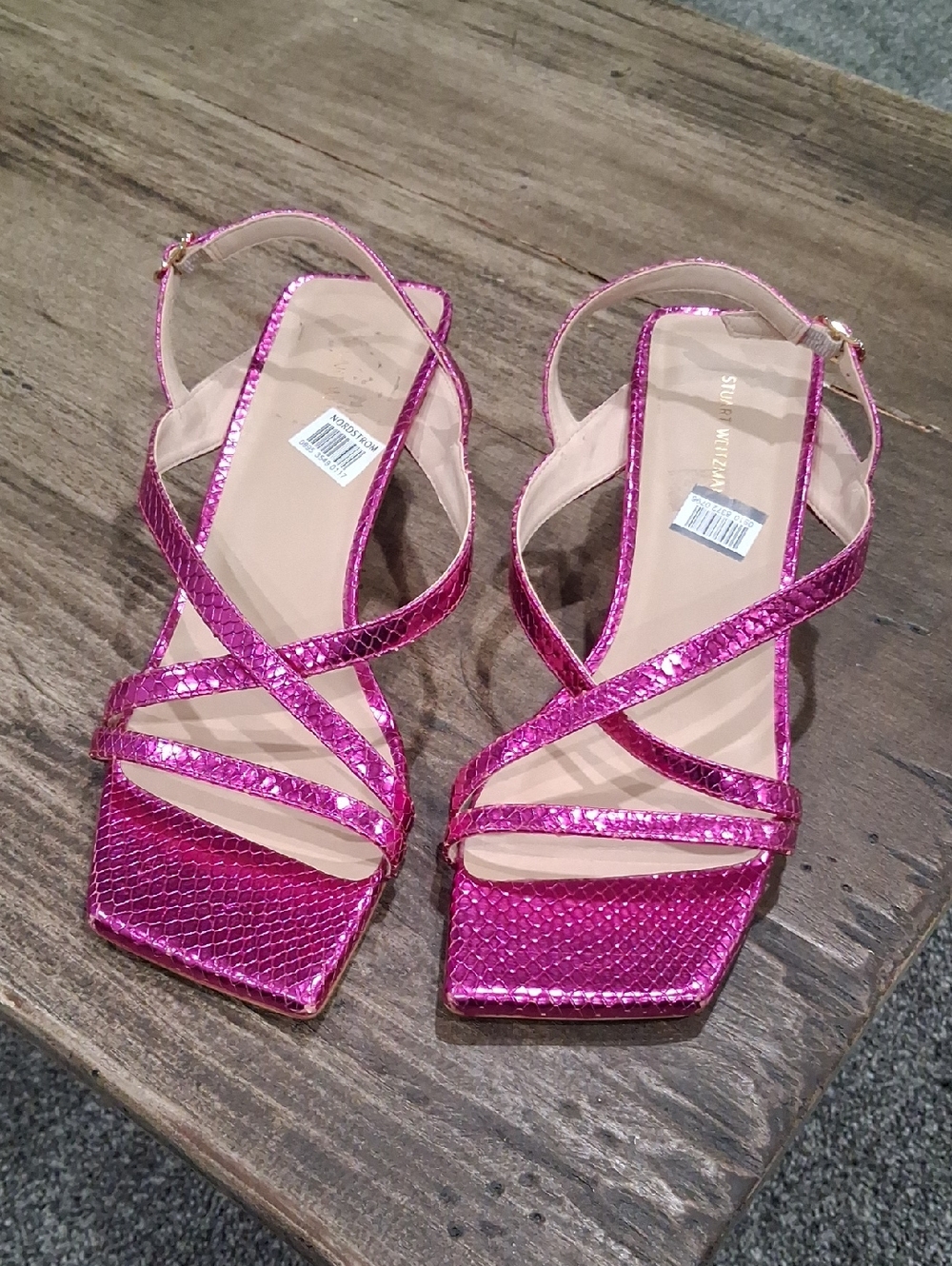 Stuart Weitzman Oasis 50 Fuchsia Snake Effect Leather Sling Back Size 8.5B NWT - Picture 4 of 8